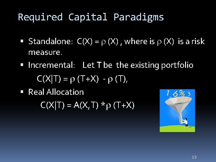 Required Capital Paradigms Standalone: C(X) = r (X) , where is r (X) is