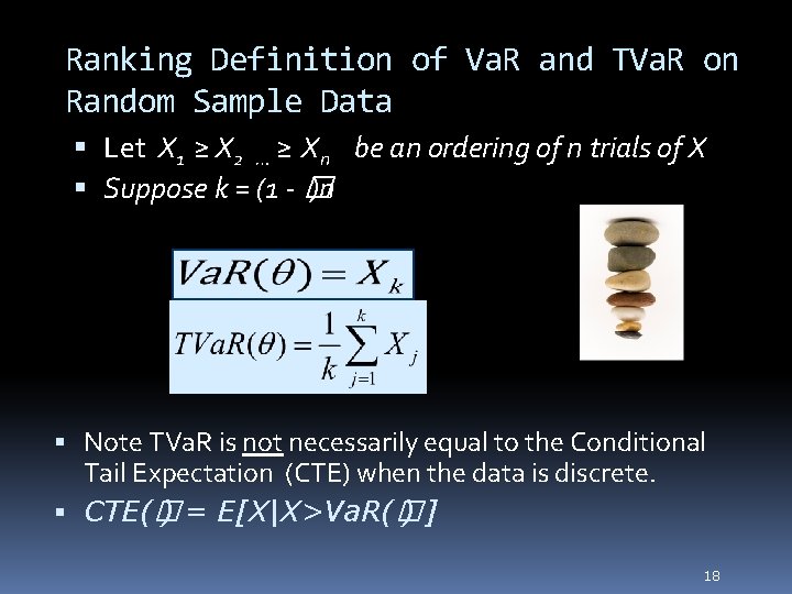 Ranking Definition of Va. R and TVa. R on Random Sample Data Let X