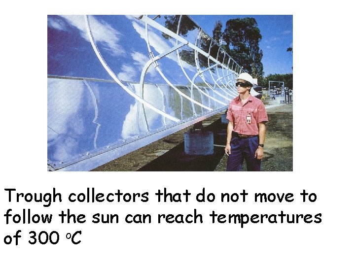 Trough collectors that do not move to follow the sun can reach temperatures of