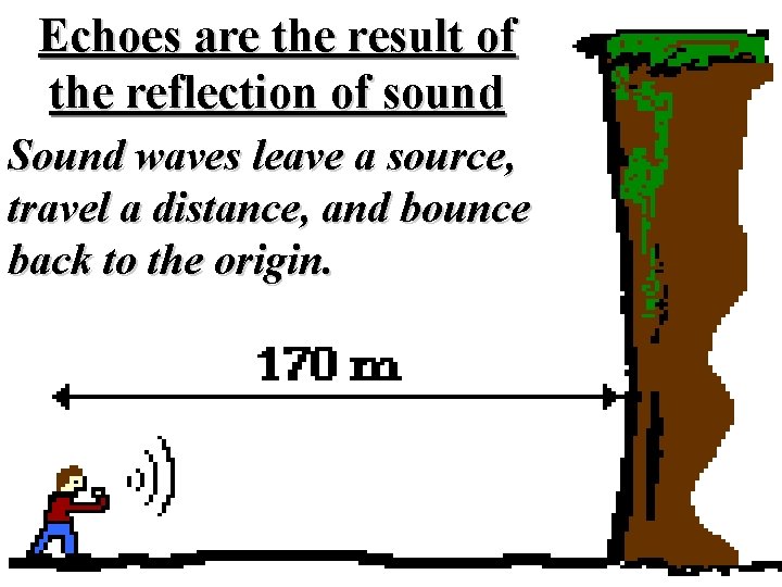 Echoes are the result of the reflection of sound Sound waves leave a source, Echoes are the result of the reflection of sound Sound waves leave a source,