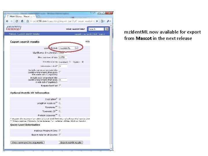 mz. Ident. ML now available for export from Mascot in the next release 