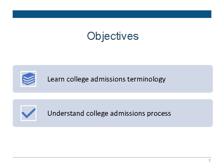 Objectives Learn college admissions terminology Understand college admissions process 2 