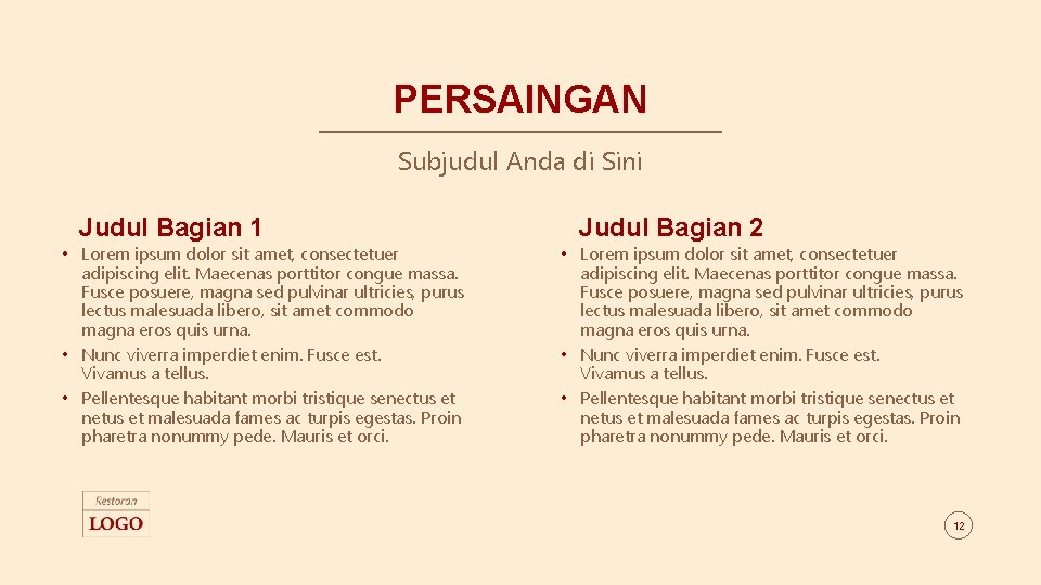 PERSAINGAN Subjudul Anda di Sini Judul Bagian 1 • Lorem ipsum dolor sit amet,