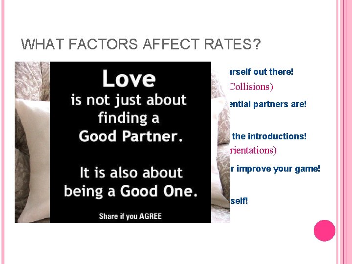 WHAT FACTORS AFFECT RATES? Surface Area/ Contact Area Put yourself out there! (Increase Frequency