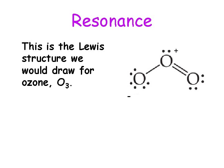Resonance This is the Lewis structure we would draw for ozone, O 3. +