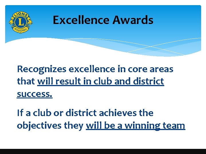 Excellence Awards Recognizes excellence in core areas that will result in club and district