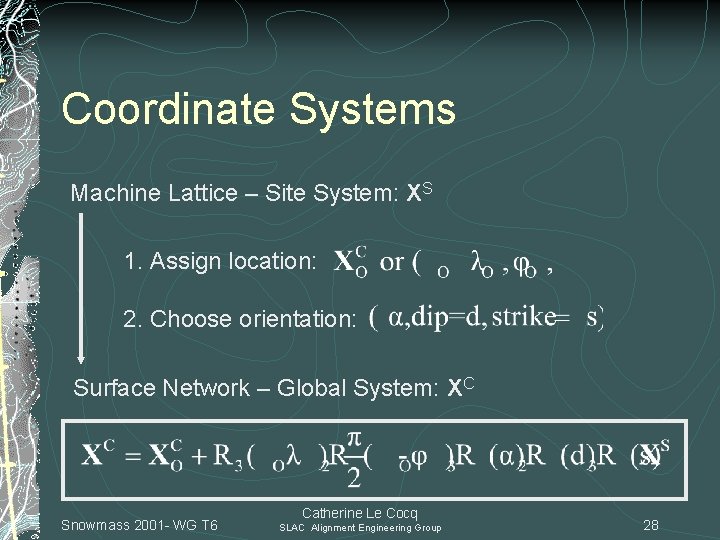 Coordinate Systems Machine Lattice – Site System: XS 1. Assign location: 2. Choose orientation: