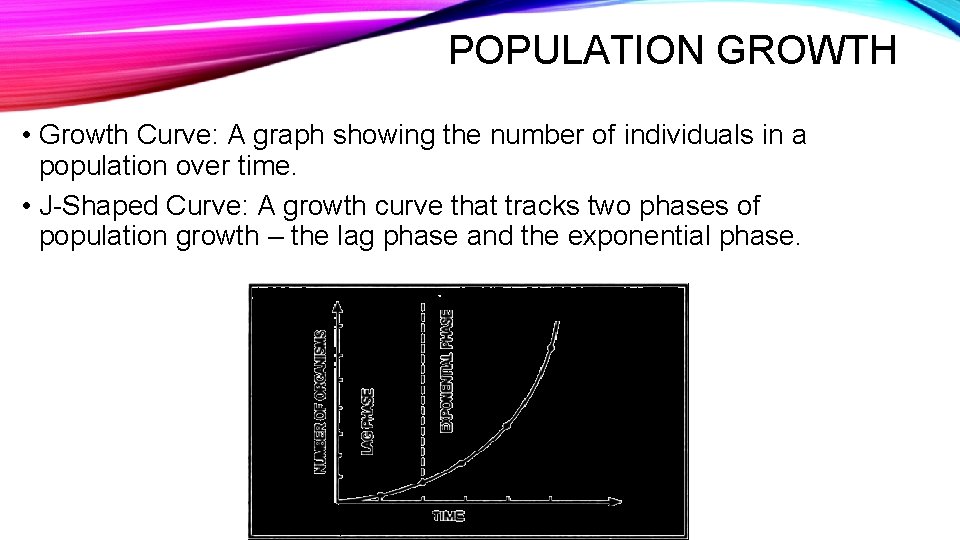 POPULATION GROWTH • Growth Curve: A graph showing the number of individuals in a
