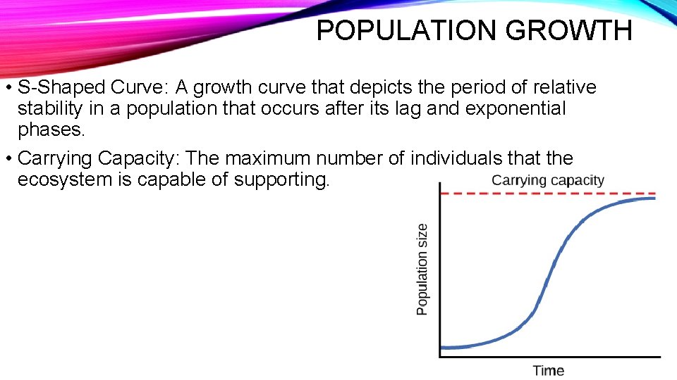 POPULATION GROWTH • S-Shaped Curve: A growth curve that depicts the period of relative