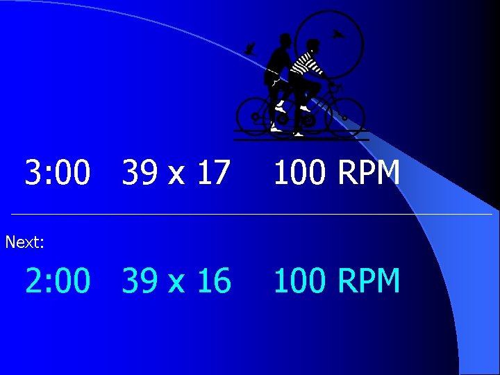 3: 00 39 x 17 100 RPM Next: 2: 00 39 x 16 100