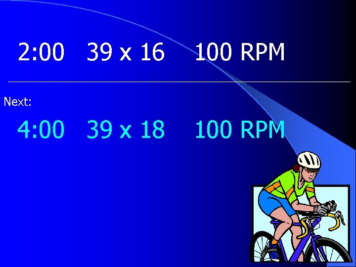 2: 00 39 x 16 100 RPM Next: 4: 00 39 x 18 100