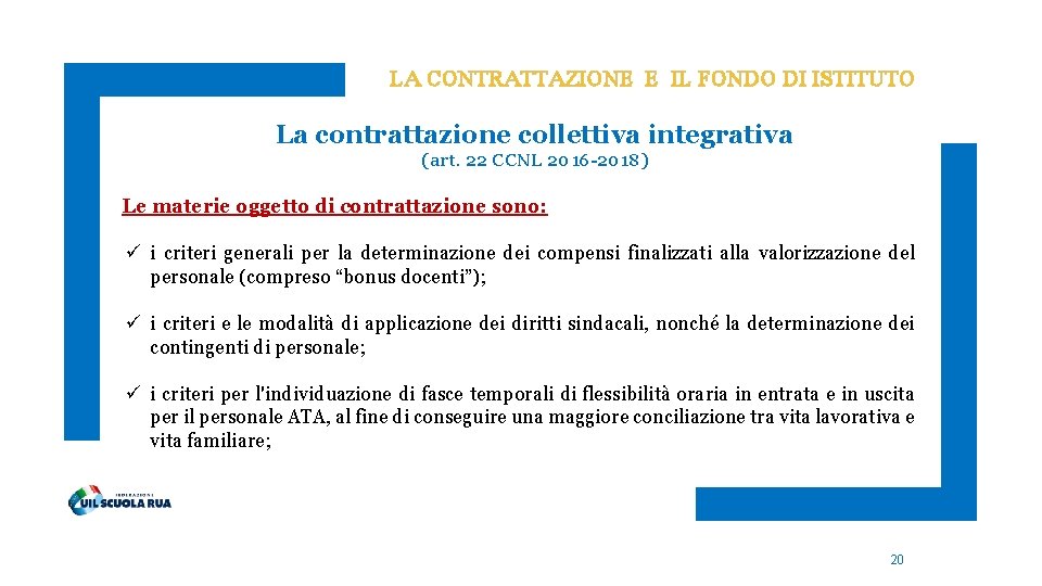 LA CONTRATTAZIONE E IL FONDO DI ISTITUTO La contrattazione collettiva integrativa (art. 22 CCNL