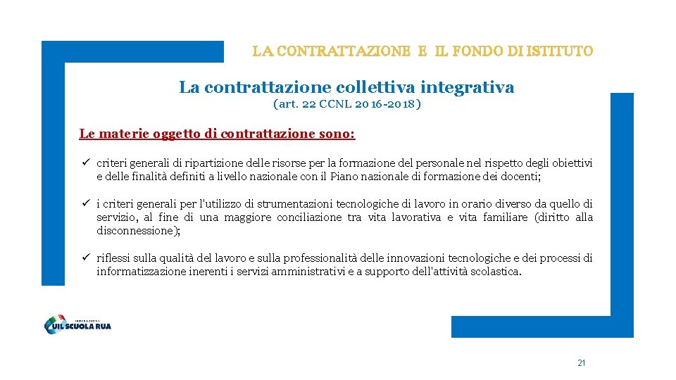 LA CONTRATTAZIONE E IL FONDO DI ISTITUTO La contrattazione collettiva integrativa (art. 22 CCNL