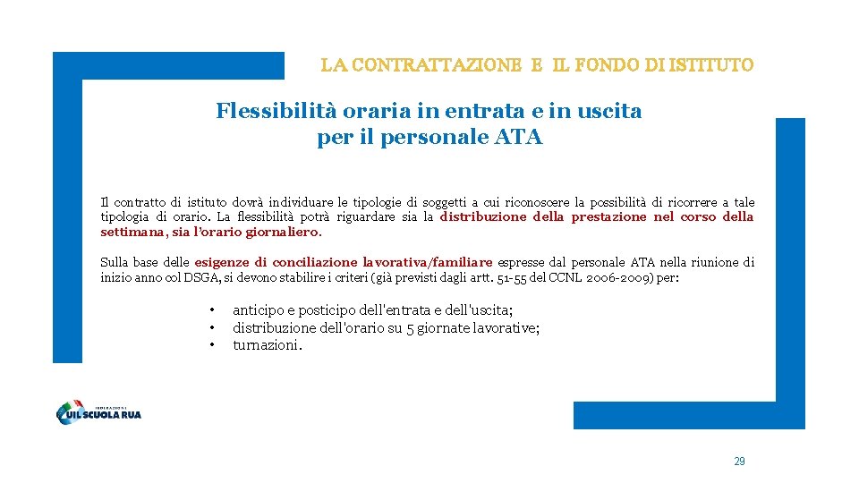 LA CONTRATTAZIONE E IL FONDO DI ISTITUTO Flessibilità oraria in entrata e in uscita