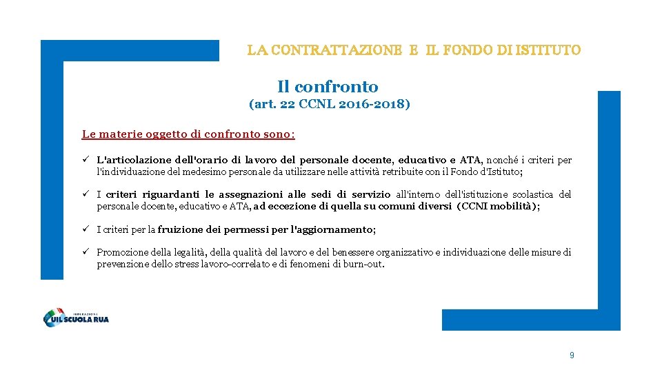 LA CONTRATTAZIONE E IL FONDO DI ISTITUTO Il confronto (art. 22 CCNL 2016 -2018)