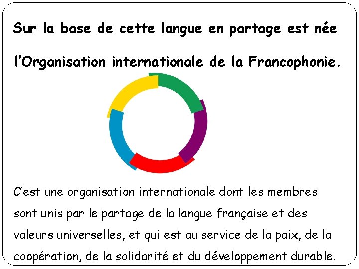 Sur la base de cette langue en partage est née l’Organisation internationale de la