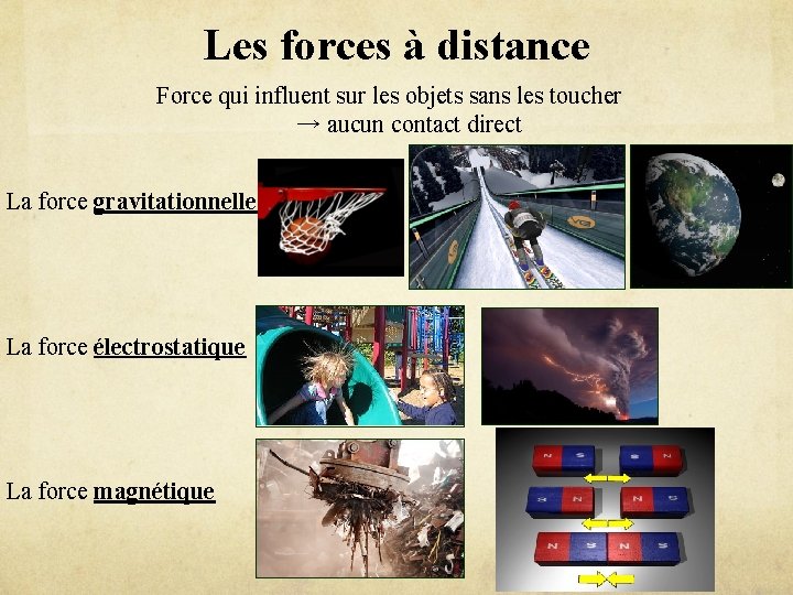 Les forces à distance Force qui influent sur les objets sans les toucher →