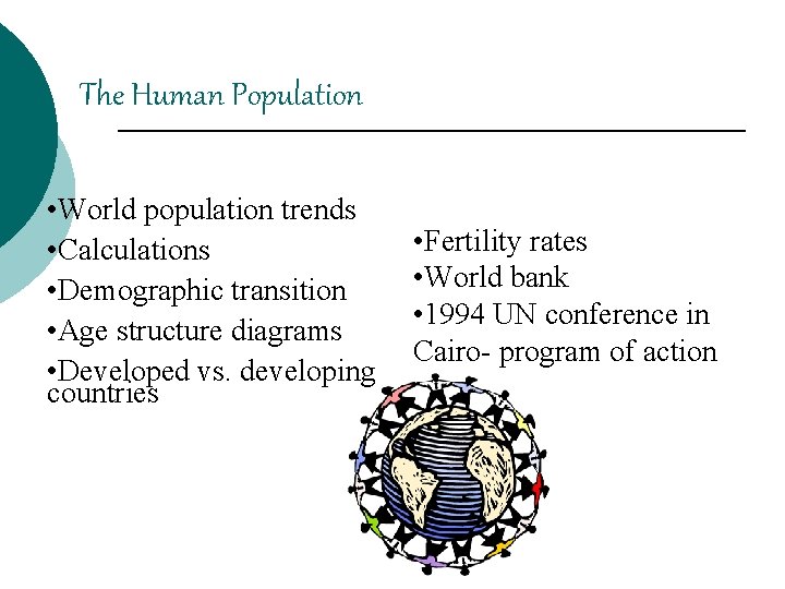 The Human Population • World population trends • Calculations • Demographic transition • Age