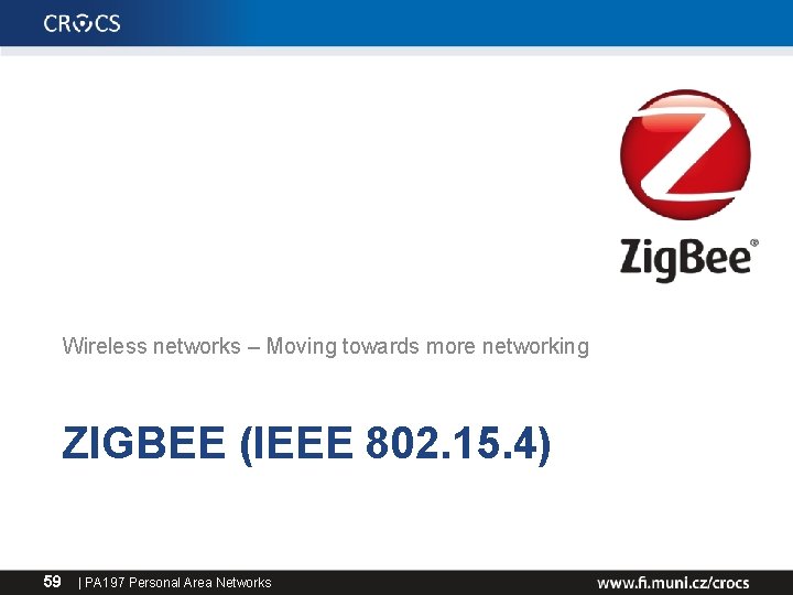 Wireless networks – Moving towards more networking ZIGBEE (IEEE 802. 15. 4) 59 |