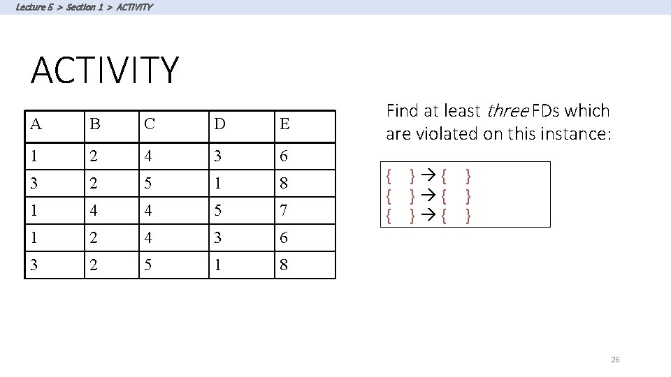 Lecture 5 > Section 1 > ACTIVITY A B C D E 1 2