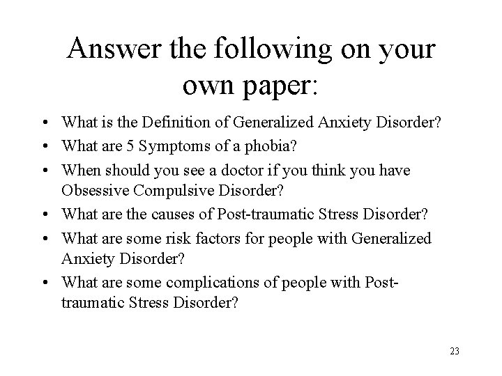 Answer the following on your own paper: • What is the Definition of Generalized