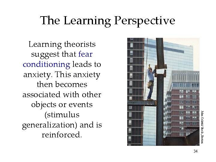 The Learning Perspective John Coletti/ Stock, Boston Learning theorists suggest that fear conditioning leads