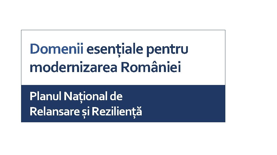 Domenii esențiale pentru modernizarea României Planul Național de Relansare și Reziliență 