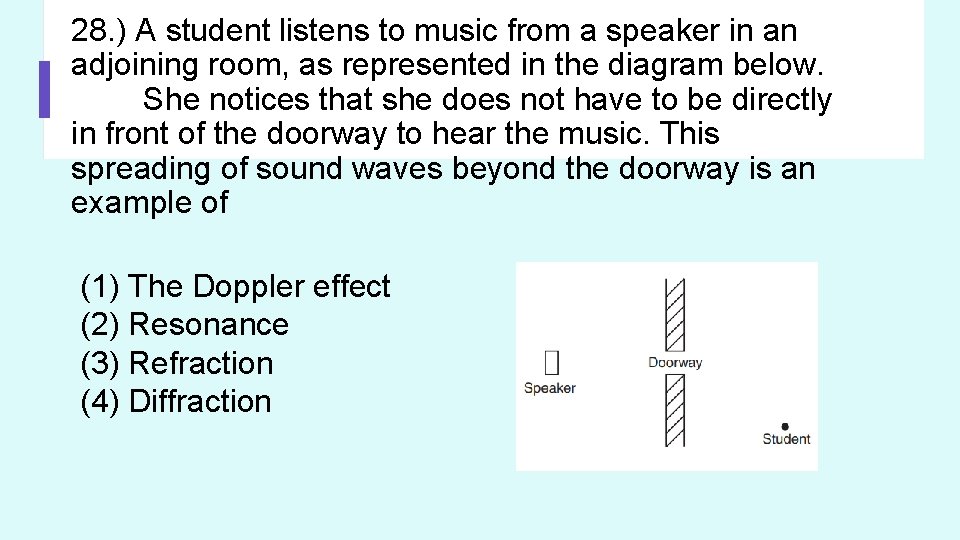 28. ) A student listens to music from a speaker in an adjoining room,