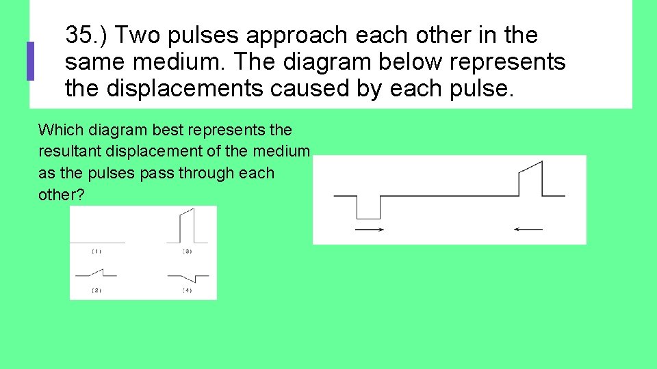 35. ) Two pulses approach each other in the same medium. The diagram below