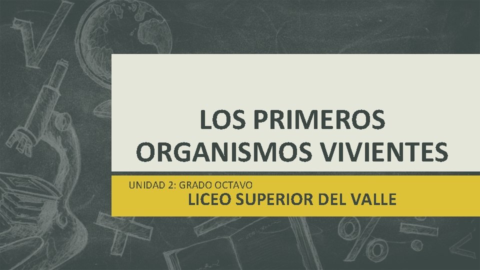 LOS PRIMEROS ORGANISMOS VIVIENTES UNIDAD 2: GRADO OCTAVO LICEO SUPERIOR DEL VALLE 