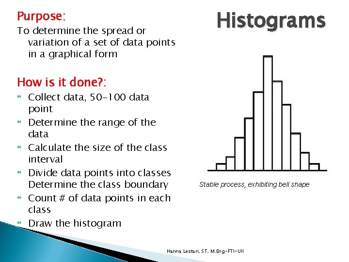 Purpose: To determine the spread or variation of a set of data points in