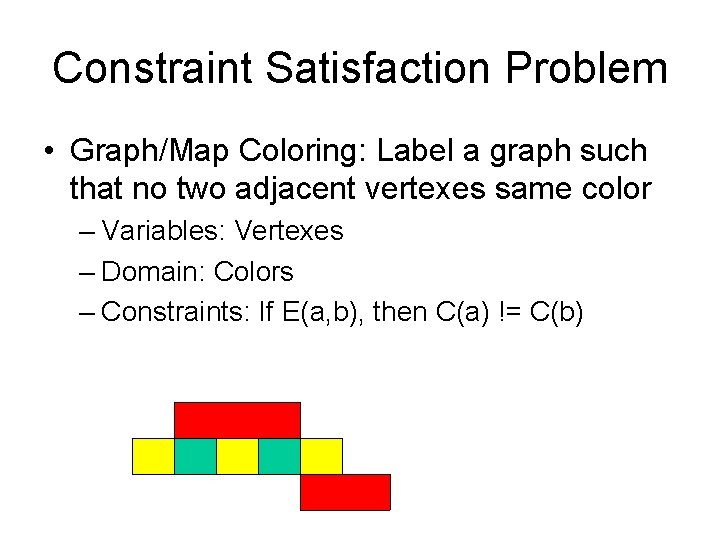 Constraint Satisfaction Problem • Graph/Map Coloring: Label a graph such that no two adjacent