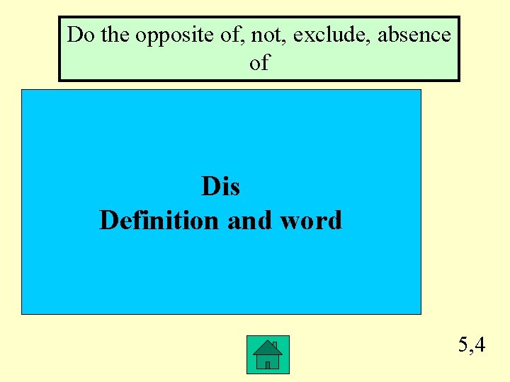 Do the opposite of, not, exclude, absence of Dis Definition and word 5, 4