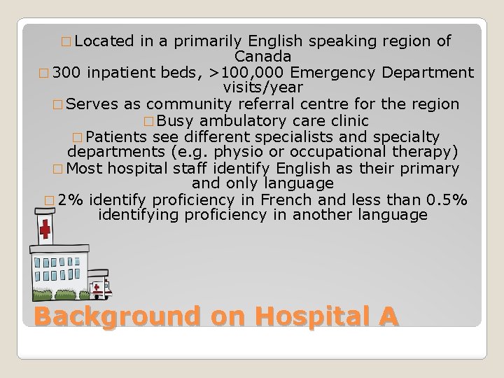 � Located in a primarily English speaking region of Canada � 300 inpatient beds,