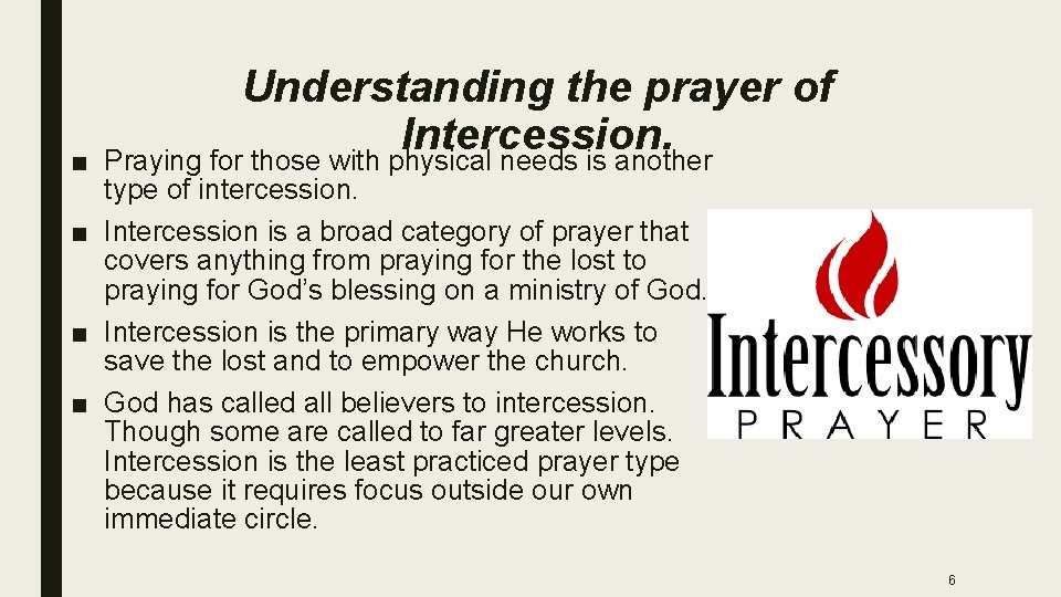 ■ Understanding the prayer of Intercession. Praying for those with physical needs is another