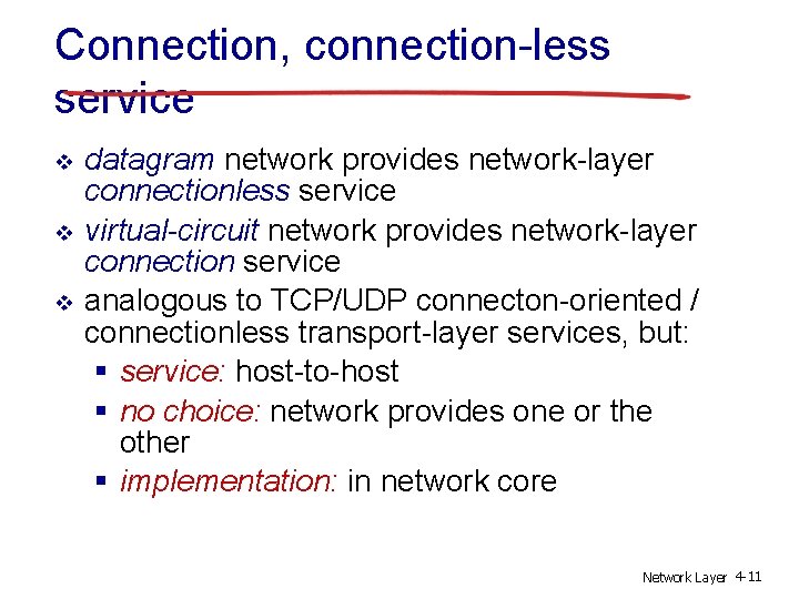 Connection, connection-less service v v v datagram network provides network-layer connectionless service virtual-circuit network