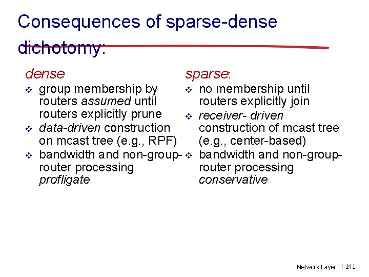 Consequences of sparse-dense dichotomy: dense v v v sparse: group membership by v routers