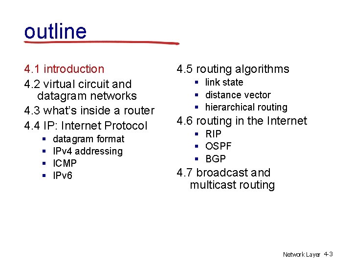 outline 4. 1 introduction 4. 2 virtual circuit and datagram networks 4. 3 what’s