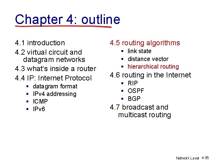 Chapter 4: outline 4. 1 introduction 4. 2 virtual circuit and datagram networks 4.