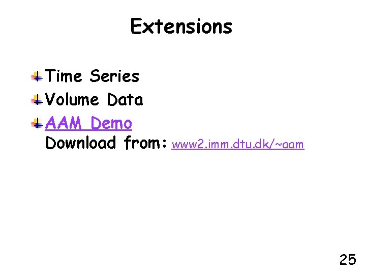 Extensions Time Series Volume Data AAM Demo Download from: www 2. imm. dtu. dk/~aam