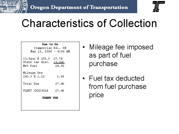 Characteristics of Collection Gas to Go Commercial Rd. , OR May 15, 2006 –