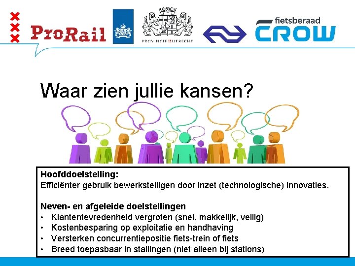 Waar zien jullie kansen? Hoofddoelstelling: Efficiënter gebruik bewerkstelligen door inzet (technologische) innovaties. Neven- en