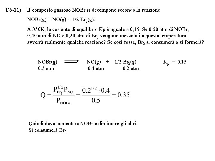 D 6 -11) Il composto gassoso NOBr si decompone secondo la reazione NOBr(g) =