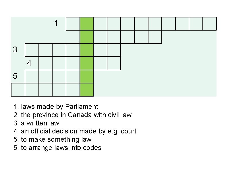 1 3 4 5 1. laws made by Parliament 2. the province in Canada