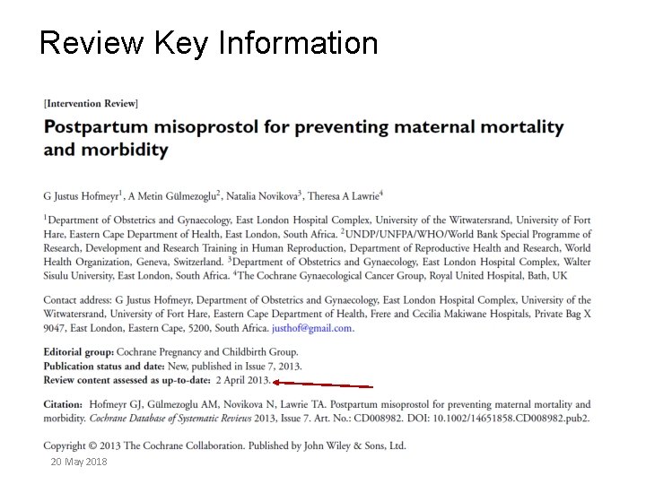 Review Key Information 20 May 2018 