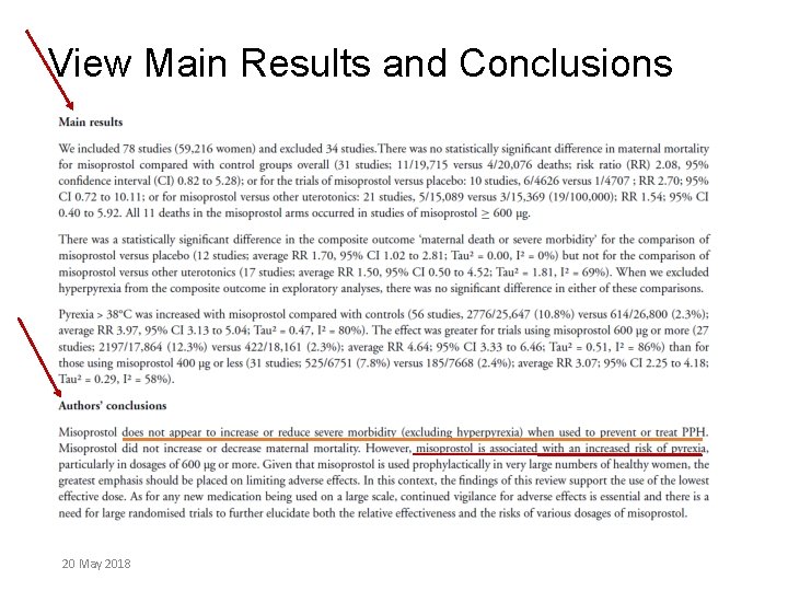 View Main Results and Conclusions 20 May 2018 
