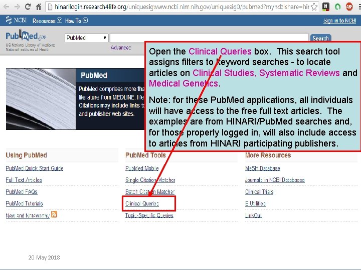 Open the Clinical Queries box. This search tool assigns filters to keyword searches -