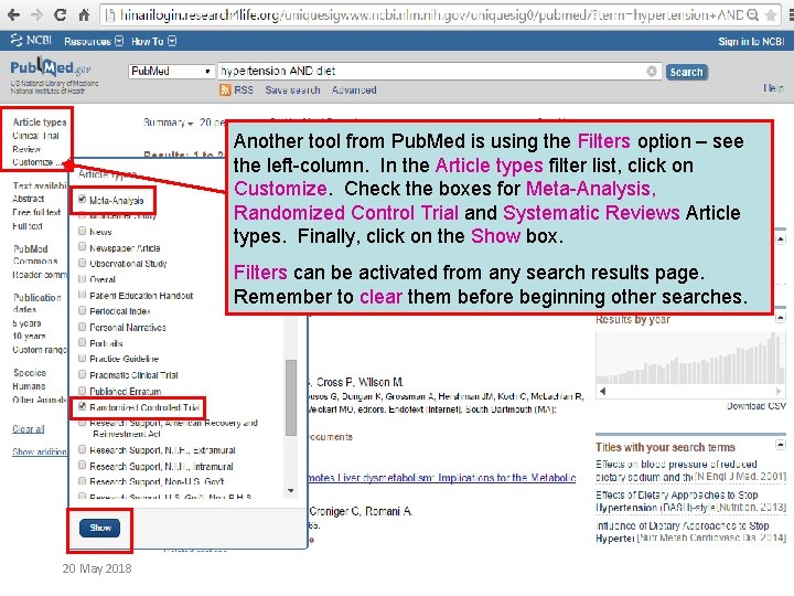 Another tool from Pub. Med is using the Filters option – see the left-column.