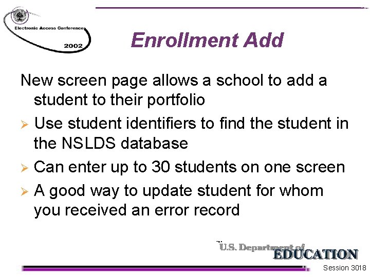 Enrollment Add New screen page allows a school to add a student to their