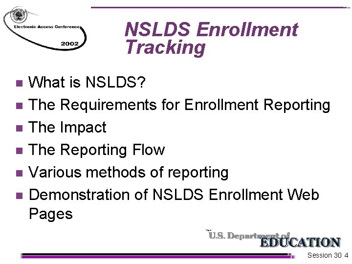 NSLDS Enrollment Tracking n n n What is NSLDS? The Requirements for Enrollment Reporting